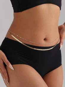 1 peça Corrente de cintura metálica de camada dupla, Arnês de corpo com corrente de barriga sexy, Acessório de cintura de moda europeia e elegante para mulheres