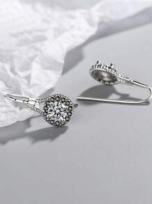 1 Paar elegante, einfache, geometrisch-kreisförmige 925er Sterlingsilber Ohrringe mit synth. Zirkonia-Einlagen, 2 g, für den täglichen Gebrauch, als Geschenk zu Feiertagen