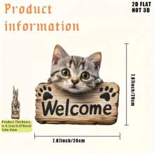1 pezzo Segno di benvenuto in legno stile vintage con adorabile design a gatto, stampa 2D piatta, legno di alta qualità, facile da montare a muro per casa, bar, ristorante, idea regalo unica per spazi piccoli, decorazione a tema gatto