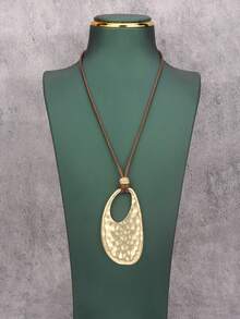 1 件简约个性化时尚椭圆形金合金和棕色蜡绳串珠项链，男女通用项链，送给男朋友/女朋友的礼物 - 臘繩 - 查看 8