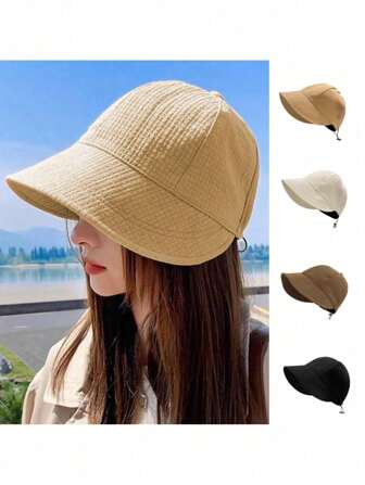 1 pieza Sombrero de cubo de ala ancha de verano para mujer, plegable, visera sombreada, sombrero de cubo ajustable para actividades al aire libre