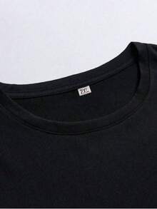 Áo thun cổ tròn tay ngắn in họa tiết màu tương phản thời trang cỡ lớn cho nam - màu đen - Xem 6