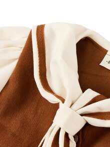 Young Girls Sailor Collar Tie Front Smock Dress - Mocha Brown - View 5