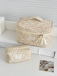 1 Pink Cosmetic Bag, Corduroy Floral Cosmetic Bag, Portable Large-Capacity Storage Bag, Multi-Functional Storage For Wash Bags, Girls' Cosmetic Bags, Cosmetic Storage Bags, Skin Care Cosmetic Bags, Cosmetic Boxes, Cosmetic Bags, Jewelry Storage Bags