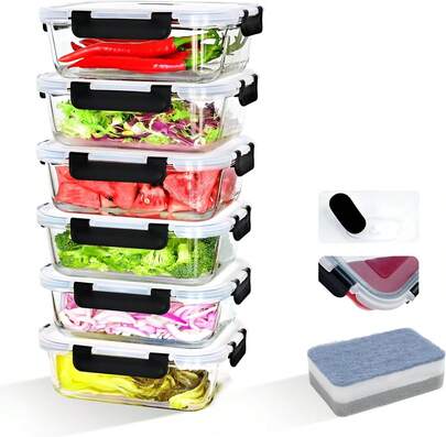 SAEIV Storage Jars With Lids, [6 Jars + 6 Lids] Glass Jars - 1040ml, Glass Storage Jars, Sealed Kitchen Storage Jars With Lids, Storage Jars With Lids With Steam Vent