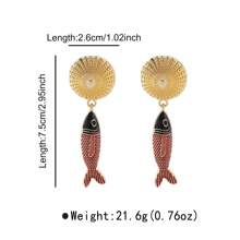 1 Pair Bohemian Ocean Style Women Pendant Earrings, Colored Drip-Oil Fish Pendant, Suitable For Women Everyday Wear, Beach Party Music Festival, Gift For Her