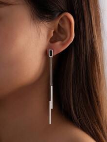 1 par de pendientes colgantes con borla de material de cobre con forma de corazón para mujeres - Plateado - Ver 13