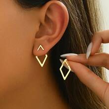 Minimally Geometric Two-Way Style Earrings - A Versatile Gold-Plated Fashion Accessory For Daily Wear, Without Gemstone Inlay