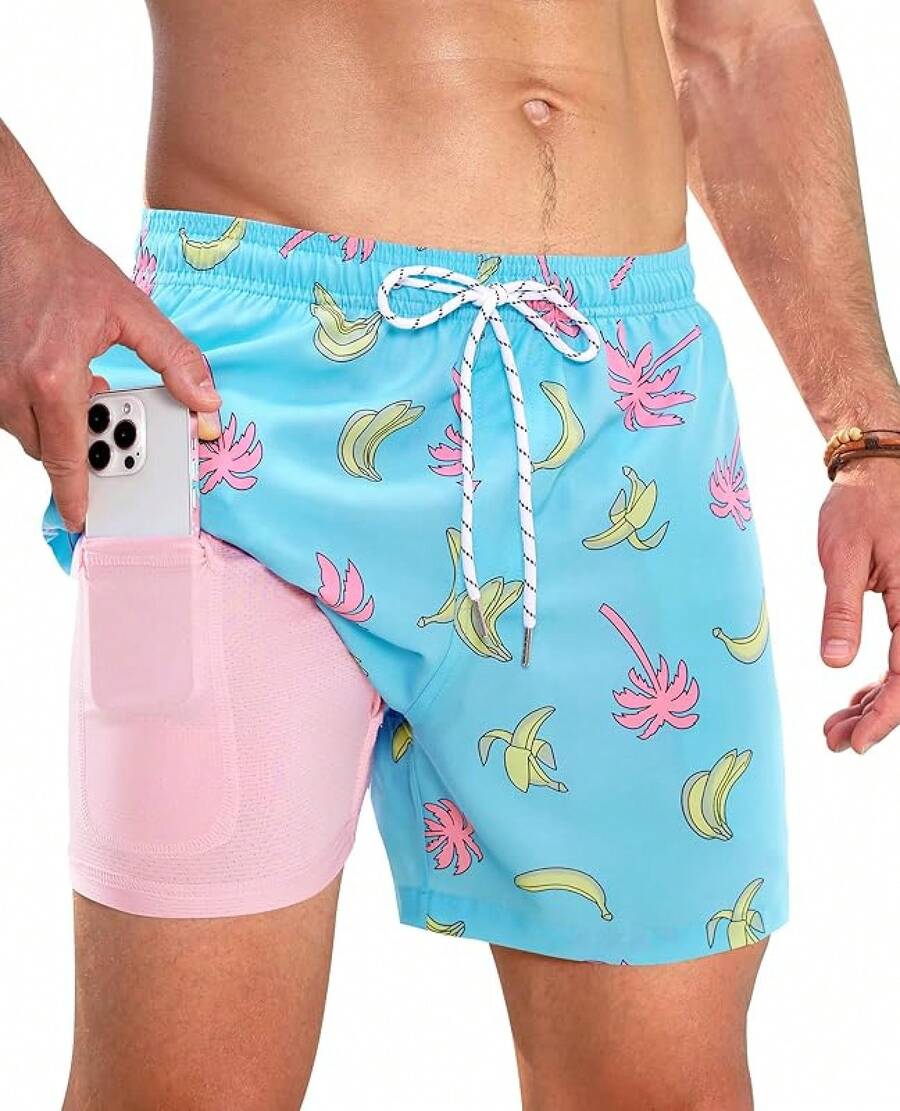 Bañador de hombre con forro de compresión, pantalón corto de baño de 5 pulgadas de entrepierna para hombres - Plátano de palma - Ver 1