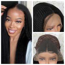 Peluca con frente de encaje sintético largo y liso de 13*4 pulgadas de color azul claro, peluca sin pegamento lista para usar, pelucas de encaje de cabello azul claro para mujeres para fiestas y cosplay - Multicolor - Ver 14