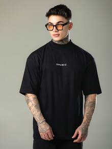 DMUNIZ Oversized Streetwear Turtleneck Printed Chest T-Shirts Kit 2 - Black/Moss Green - View 5