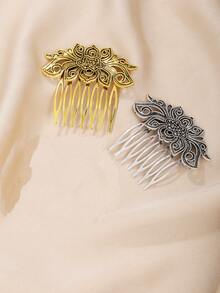 1 件复古镂空金属荷叶发梳，宫廷风格，生日/日常发饰，女士梳子，侧梳