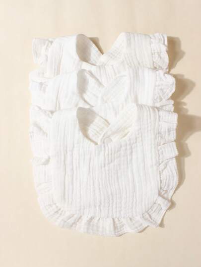 3pcs/Set White Soft Muslin Baby Bibs, Cute Newborn Saliva Towel Suit, Suitable For Daily Use, Gentle Skin-Friendly Material