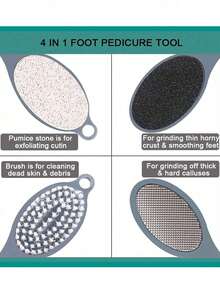 1 包 4 合 1 多功能脚部皮肤锉脚跟去角质老茧去除脚搓板手足护理工具带脚刷、浮石、脚锉和砂纸用于家庭足部护理、脚锉、足部修脚 - 彩色 - 查看 7
