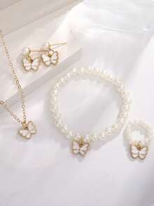 新款优雅个性化蝴蝶首饰套装，创意心形项链戒指手链配饰套装