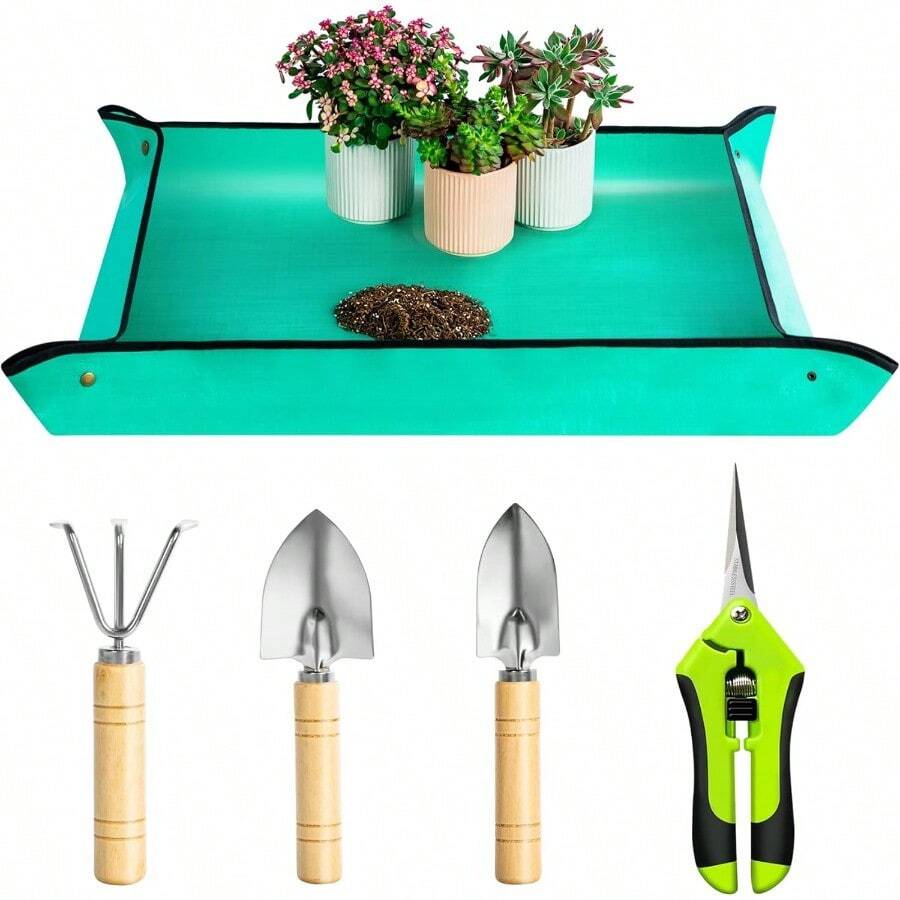 XNHHWPlant Repotting Mat 5Pcs Succulent Tools Mini Garden Small Gardening Tools Indoor Pruning Shear Gardening Scissor Hand Kit For Bonsai Cactus Fairy Houseplant Transplanting Seedling3ll5 - Green - View 1