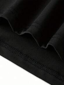 A Round Neck Short Sleeve T-Shirt With A Stylish White Lettering Print, A Loose Top That Goes Well With Summer Fashion - 黑色 - 查看 5