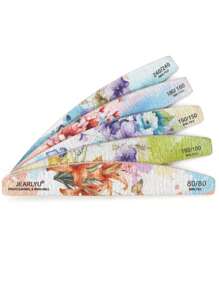 5 pezzi Lime per unghie con stampa farfalla in inchiostro, grane 80/100/150/180/240, a forma di mezzaluna, impermeabili, carta vetrata di alta qualità, blocco lucidante per la cura professionale delle unghie