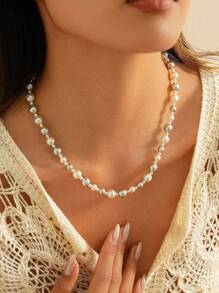 Colar elegante de pérolas e conchas – gargantilha com contas cinza e brancas para mulheres, joia de verão com inspiração vintage, ideia de presente minimalista e luxuoso