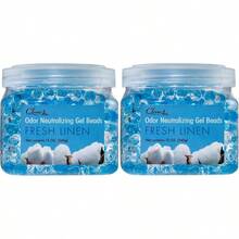 Hkr3502 Clear Air Odor Eliminator Gel Beads 12 Oz Pack Of 2 Air Freshener Made With Essential Oils Eliminates Odors In Bathrooms Cars Boats RVs Pet Areas Fresh Linen Scent - FreshLinen - View 1