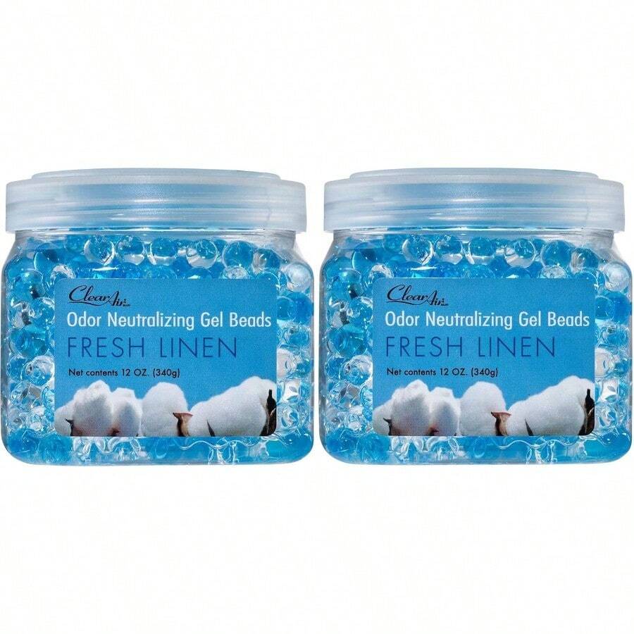Hkr3502 Clear Air Odor Eliminator Gel Beads 12 Oz Pack Of 2 Air Freshener Made With Essential Oils Eliminates Odors In Bathrooms Cars Boats RVs Pet Areas Fresh Linen Scent - FreshLinen - View 1
