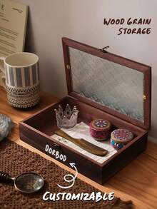 1个泡桐木收纳盒，有小号、中号和大号可选。这款家用防尘翻盖收纳盒配有精美图案的玻璃窗和坚固的金属扣，非常适合存放各种小物件。 - 彩色 - 查看 3