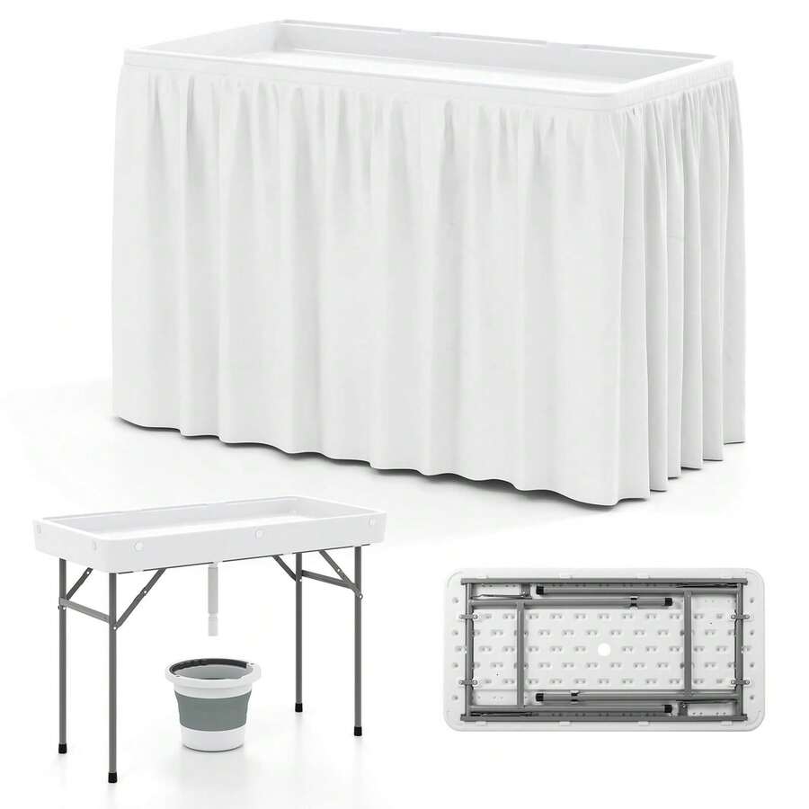 Lifezeal 4 Foot Ice Cooler Folding Table Outdoor Portable Ice Bin Table With Large Sink - trắng - Xem 1