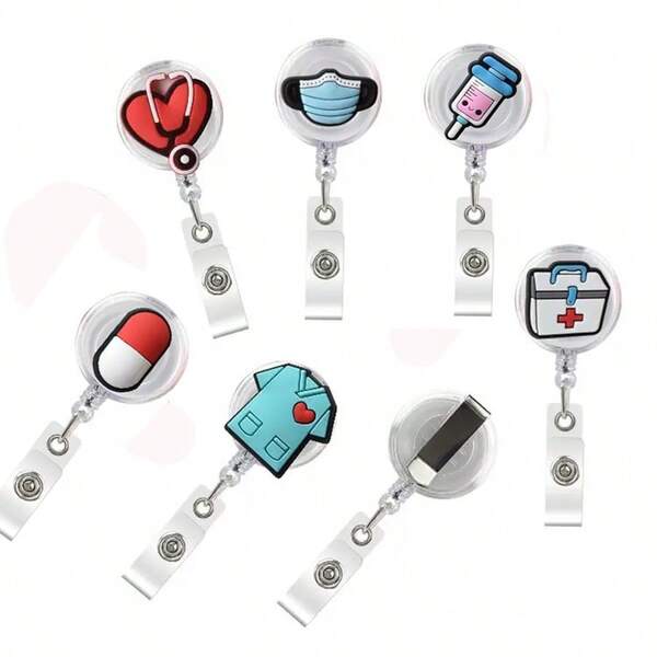 1/6 peças Carretel de distintivo de enfermeira com desenho animado, presente para equipe, carretel retrátil de distintivo médico com desenho animado, porta-crachá de identificação de enfermeira, adequado para enfermeiros, médicos, crachás de identificação de hospitais, materiais escolares, volta às aulas