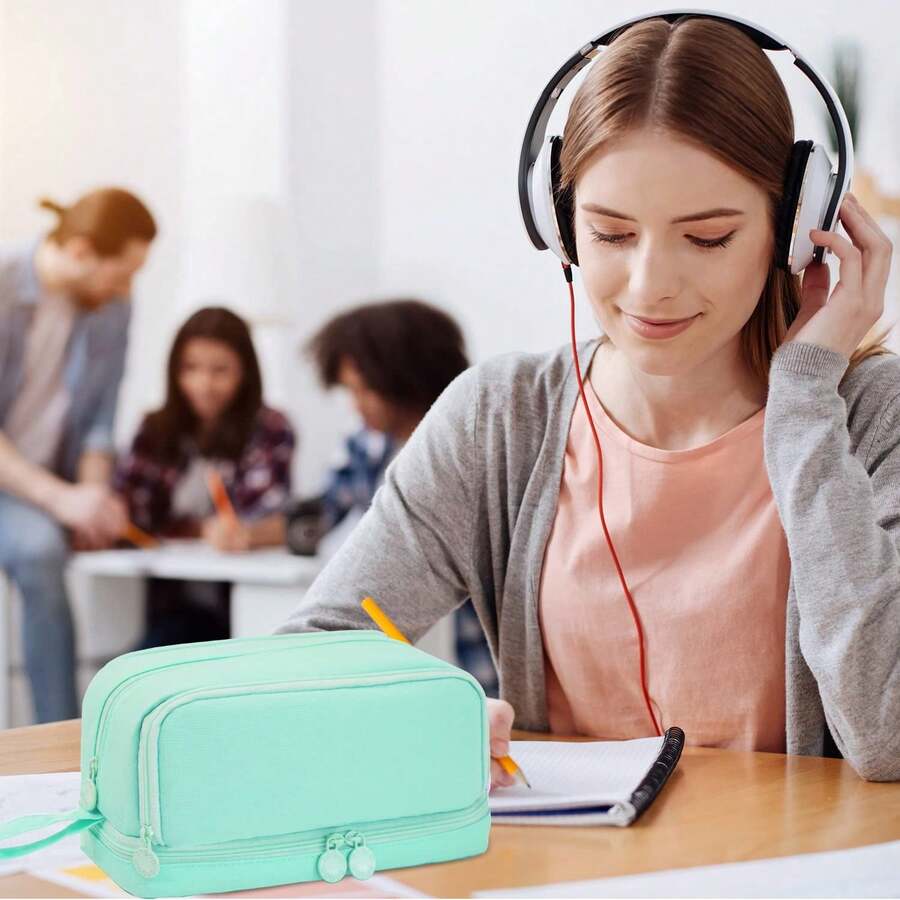 Large Capacity Pencil Case 4 Compartments, Pencil Pouch Bag With Zipper Portable Handle, Pen Case Bag Stationery Organizer For Office College School Adults Teen Girls Boys Men Women, Light Green