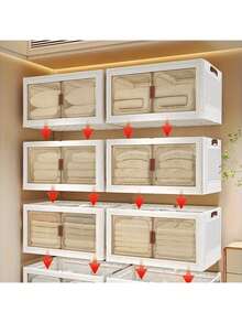 2/3/4/5layers Plastic Storage Bins With Lids Wide Extra Large Storage Cabinet, Collapsible Stackable Containers With Wheels, Foldable Organizer System For Closet, Bathroom, Home, Office, Dorm - 白色 - 查看 7