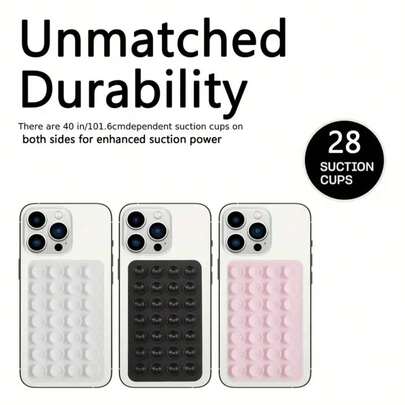 Soporte de teléfono de silicona rosa con ventosa - de doble cara, agarre fuerte, apto para visualización sin manos, selfies y videos - compatible con iOS y Android, excelente para uso en espejos y duchas, lindo agarre de teléfono