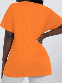 Women's Loose Fit Round Neck Short Sleeve T-Shirt, Suitable For Spring/Summer, Casual/Minimalist/Elegant/Sexy/Streetwear/Y2K Style, Can Be Paired With Office/Home/Streetwear, Cute Top, Elegant, Sexy Clubwear, Casual Summer, Summer T-Shirt, Cute Summer Top, Brunch, Casual Wear, Spring, Summer Top, Autumn Fashion, Autumn, Autumn, Back To School, Campus Wear, Back To School, Y2K Style Women's Top, All White - Orange - View 2