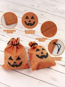12 件糖果袋万圣节南瓜粗麻布礼品袋糖果袋用于粗麻布糖果袋万圣节糖果袋圣诞袋手提袋恶作剧或糖果袋亚麻束口袋存储，橙色，万圣节粗麻布糖果袋，粗麻布礼品袋，糖果袋，带束绳，不给糖就捣蛋