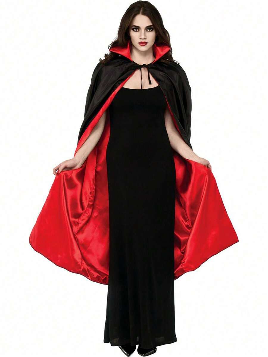 1pc Cape Black Red Double-Sided Wizard Death Cape Halloween Show Costume Black Cape - Black and Red - View 1