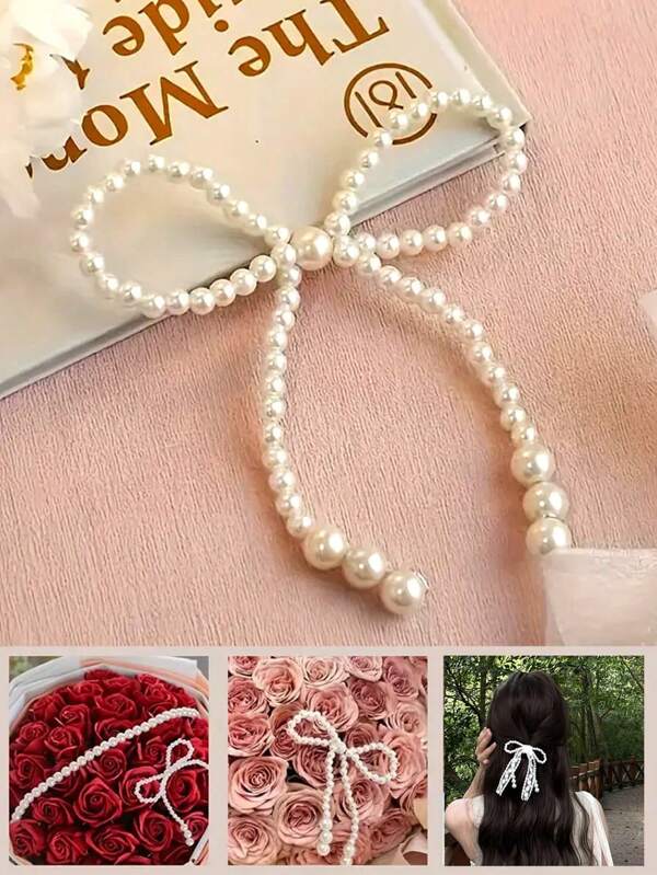 10pcs/5pcs-Faux Pearl Bowknot Decoration, Beaded Chain Party Supplies Flower Shop Bouquet Rose Arrangement Accessory, Holiday Parties And Floral DIY Packaging Decoration,Pearl Bow Cake Toppers, Bow Decorations, Flower Wrapping Beads, And Floral Supplies For Cake Decoration. Romantic Cake Decoration Set Suitable For Birthdays, Anniversaries, Weddings, Autumn Decoration