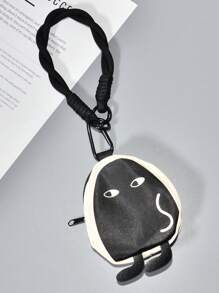 Black Mini Human Figure Zipper Pouch With Keychain, Cute Multifunctional Wallet Accessory, Popular Style Small Wallet, Suitable For Women, Men, Students, Daily Life, Party, Festival Gifts, Multi-Occasion Use