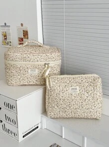 1 Pink Cosmetic Bag, Corduroy Floral Cosmetic Bag, Portable Large-Capacity Storage Bag, Multi-Functional Storage For Wash Bags, Girls' Cosmetic Bags, Cosmetic Storage Bags, Skin Care Cosmetic Bags, Cosmetic Boxes, Cosmetic Bags, Jewelry Storage Bags