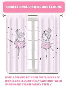 2 Panels Dancing Princess Themed Curtain For Kids Girls Bedroom Elegant Blackout Curtains - Multicolor - View 3