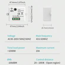Panel de interruptor de luz inalámbrico inteligente RF433 86 10A, adecuado para el hogar, granja, fábrica, oficina, laboratorio, supermercado, etc., puede operar de forma remota cualquier dispositivo conectado al receptor. - Blanco - Ver 2