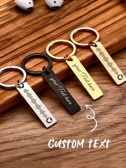 1pc Customized Rectangular Music Keychains, Personalized Text Keychains, Engraved Keychains Tailored For Both Women And Men, Music, Personalization, Family, Four Seasons, Unique Gift Ideas, Auto Parts, Handcrafted Gifts, Anniversary Gifts For Him, Valentine's Day Gifts, Party Holidays, Birthdays, Best Friends And Lovers, Gifts For Parents