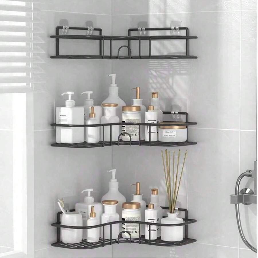 No Drill Triangle Shelving Rack, Iron Bathroom Kitchen Storage Basket Toilet Wall Mount Shelf Back To School
