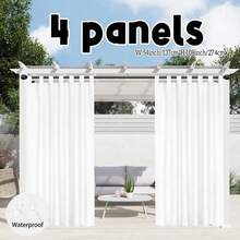4 Panels Outdoor Curtains For Patio, Premium Privacy Weatherproof And Light Filtering Breathable Tape Top Outside Curtains For Porch, Pergola, Cabana - White - View 4