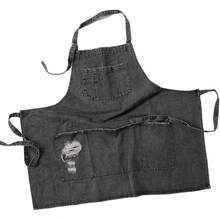 SKKREDenim Apron With 5 Pockets For KitchensHairstylist Aprons For Women Men Adjustable Bib Jean Apron For Arts Cafe Work8h2g - BlackGray - View 3