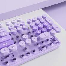 Wireless Keyboard And Mouse Set, Cute Keyboard And Mouse Combo, Full Size Typewriter Keyboard With Number Pad, Colorful Keyboard With Round Keycaps For Windows PC Laptop - 紫色 - 查看 5