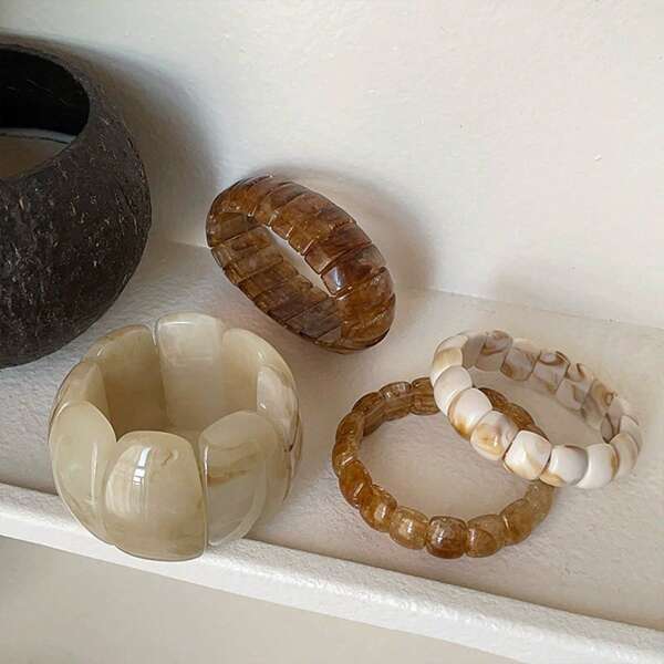 1 Stück neues chinesisches Stil geometrisches Armband aus Harzperlen mit Gummizug, übertrieben retro-chic vielseitiges Modeaccessoire für Frauen