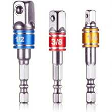 3pcs Impact Socket Adapter Set With Color Coding - 1/4", 3/8", 1/2" Hex Shank, Cordless Power Drill Compatible, Durable Alloy Construction, Square Power Drill, Extension Set