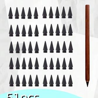 51 件套（1 支笔，50 个可替换笔尖）木质笔无需墨水可无限书写 HB 可替换笔尖适用于学生绘画办公用品