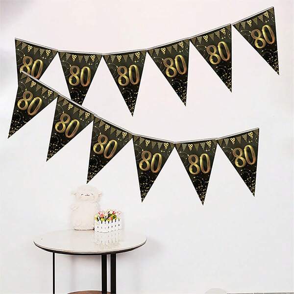 12pcs Cross-Border 50th 60th Birthday Party Decorations: Numeric Themed Triangle Flags Horizontal Banner Disposable Use Decors