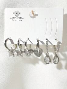 Kit Of 3 Earrings Studded With Zirconia Stone, Small Hoop, Heart Pendant, 18k Gold Plated And 925 Silver - 51 - 查看 2