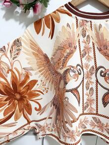 New Style Of High Neck Printed Blouse. - 珊瑚橙 - 查看 2